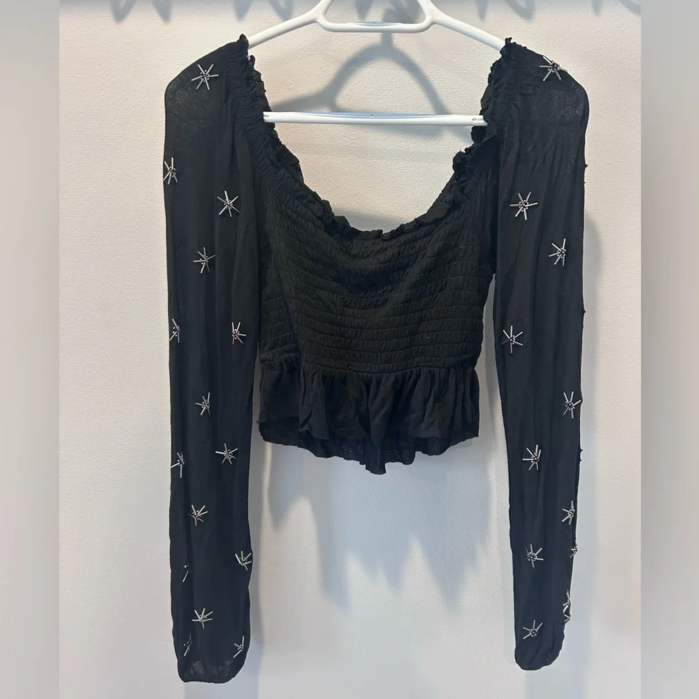 Urban Outfitters Black Star Embroidered Blouse XS NWT - Picture 4 of 4